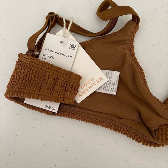 NWT Good American Bikini Swim Bathings Suit Always Fit Twist Top Bronze Brown XS - Picture 7 of 10